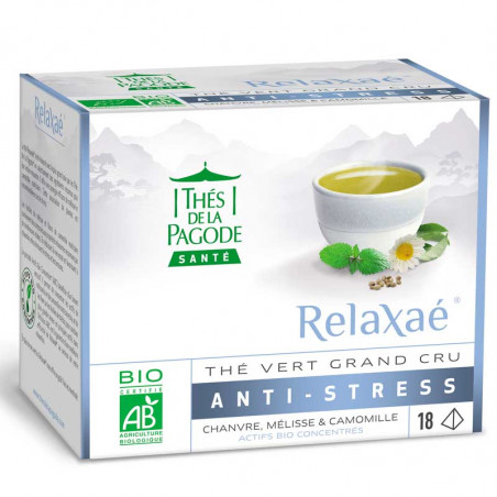 Relaxaé : thé vert bio anti-stress (visuel du pack de 18 sachets)