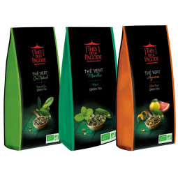 Lot de 3 thés verts bio : cru naturel, menthe et agrumes