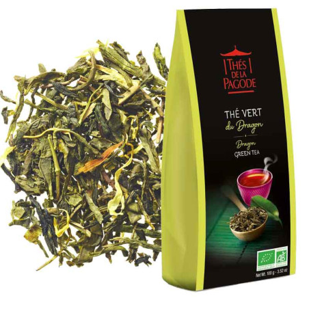 Thé vert du dragon bio - Visuel du sachet de 100g avec blend