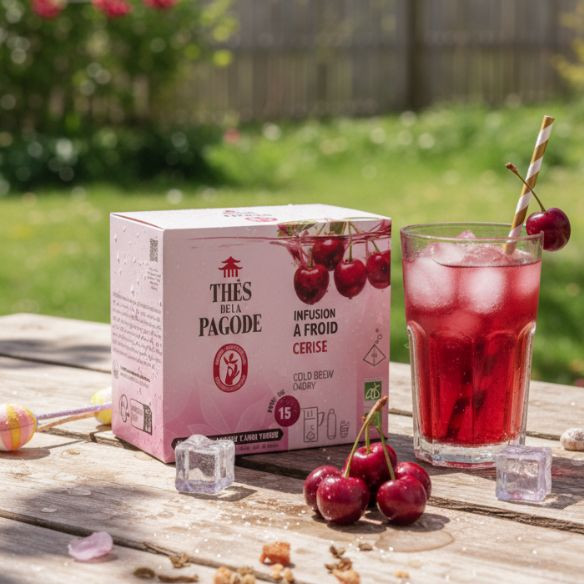 Infusion glacée à la cerise prête en 15 minutes - Thés de la Pagode - Innovation infusion à froid rapide