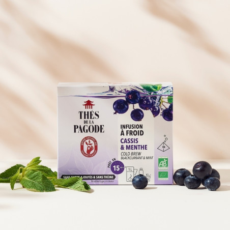 Infusion glacée cassis menthe prête en 15 minutes - Thés de la Pagode - Innovation infusion à froid rapide - avec fruits